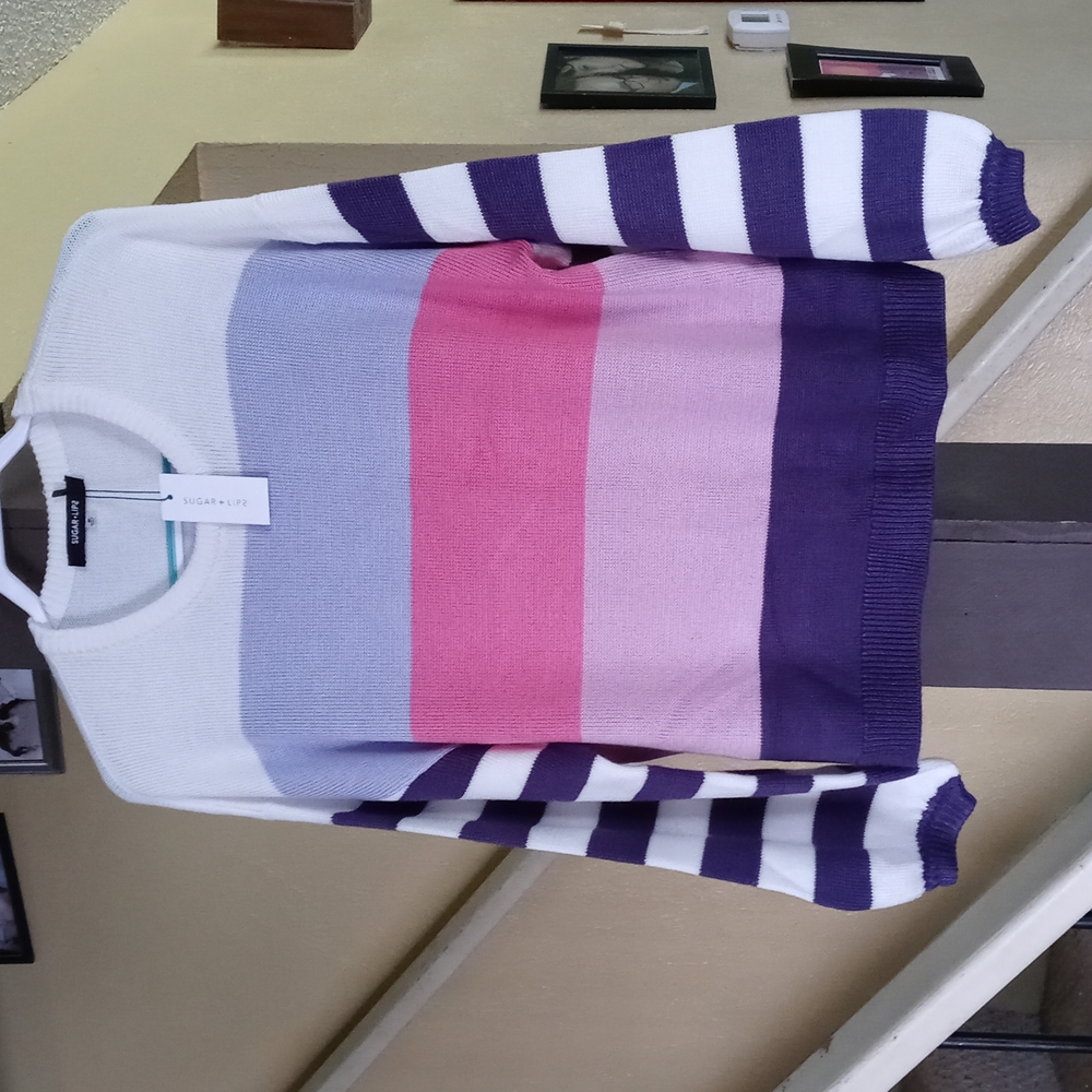 Sugar + Lips Knit Striped Sweater Retro Wide-Sleeve NWT Women's Sz M